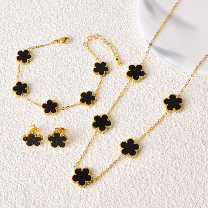 Hot-selling Double-sided Fritillary Lucky Five-Flower Four-leaf Clover Bracelet Five-leaf Clover Bracelet Necklace Ear Studs