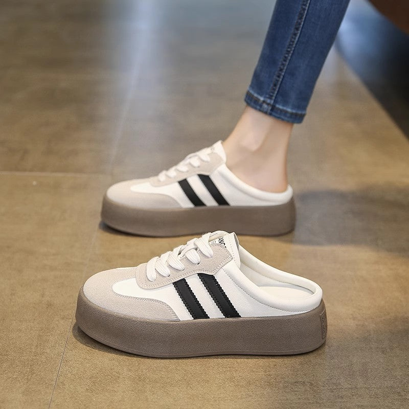 Half Slippers Women's Outfit 2025 Spring And Autumn New Thick Bottom Slippers Lazy Slip-on Shoes Half Slip-on Women's Shoes