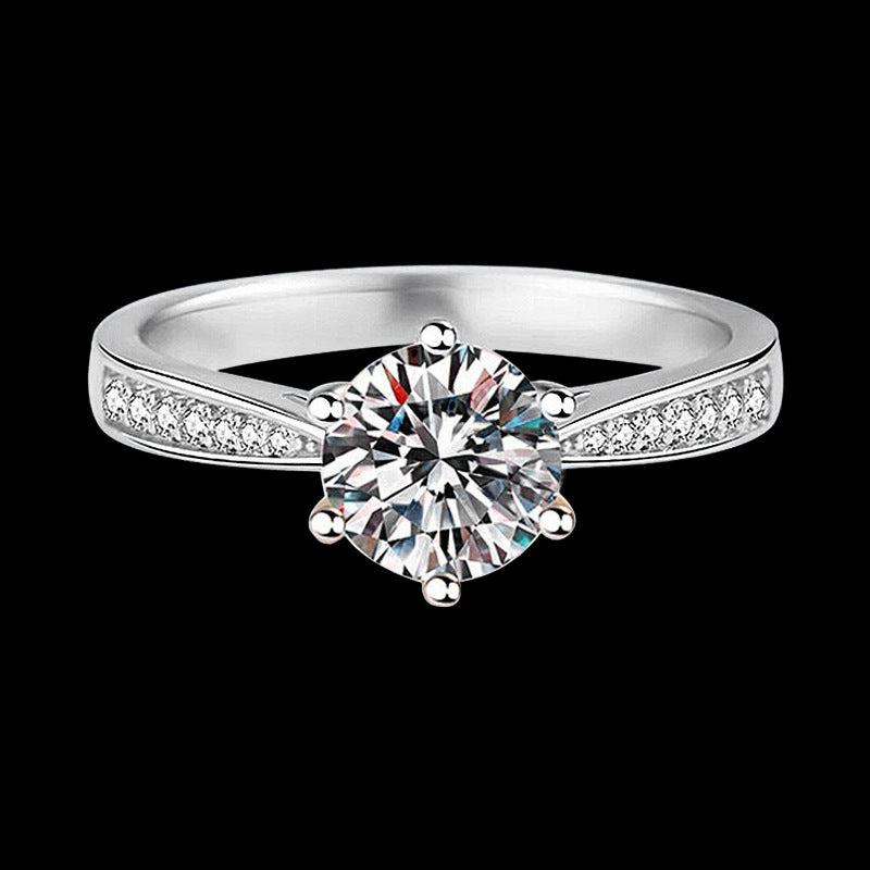 Hot TikTok Online Celebrous Live Eight Heart Eight Arrows Imitation Moissanite 1 Karat Ring Women's Six Claw Wedding Ring Open Wholesale