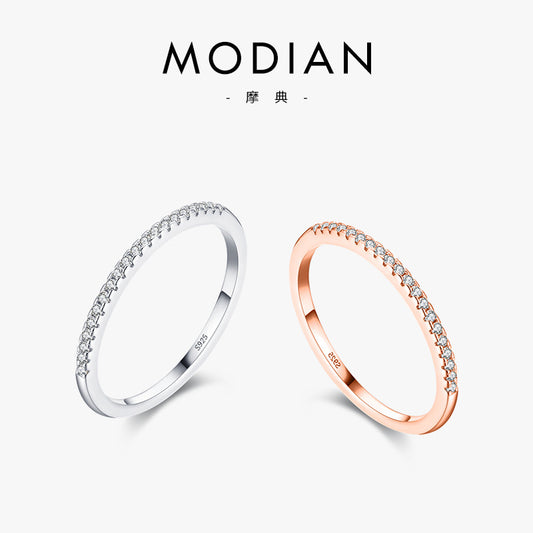 Modian S925 Sterling Silver Simple Row Of Diamond Ring Women's Japanese Style Accessible Luxury Fashion Cold Style Zircon Ring Thin Ring Bracelet