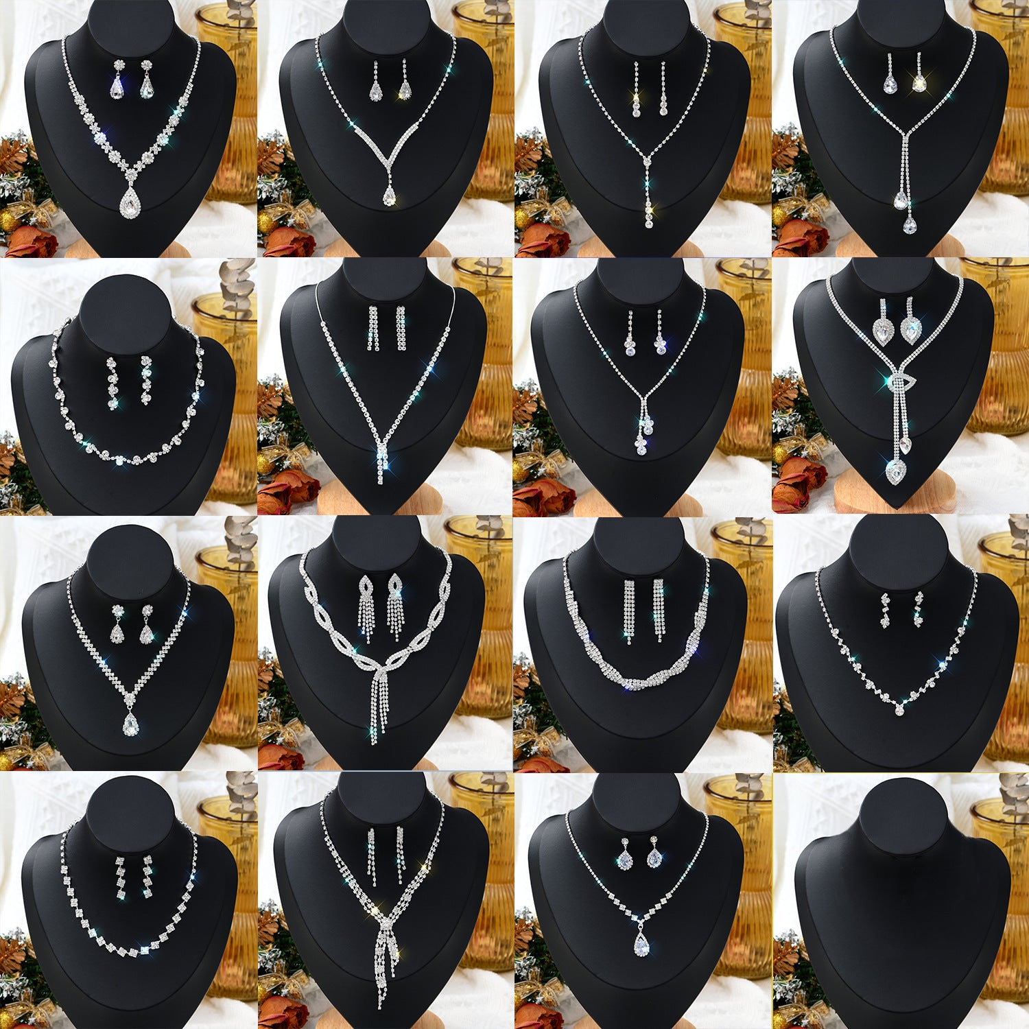 Brilliant Diamond Necklace Earrings Bride Wedding Jewelry Fashion Claw Chain Wedding Party Dress Suit Factory Wholesale