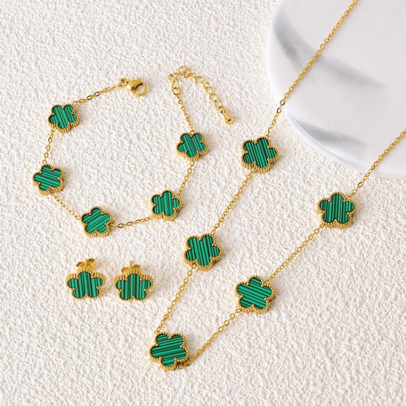 Hot-selling Double-sided Fritillary Lucky Five-Flower Four-leaf Clover Bracelet Five-leaf Clover Bracelet Necklace Ear Studs