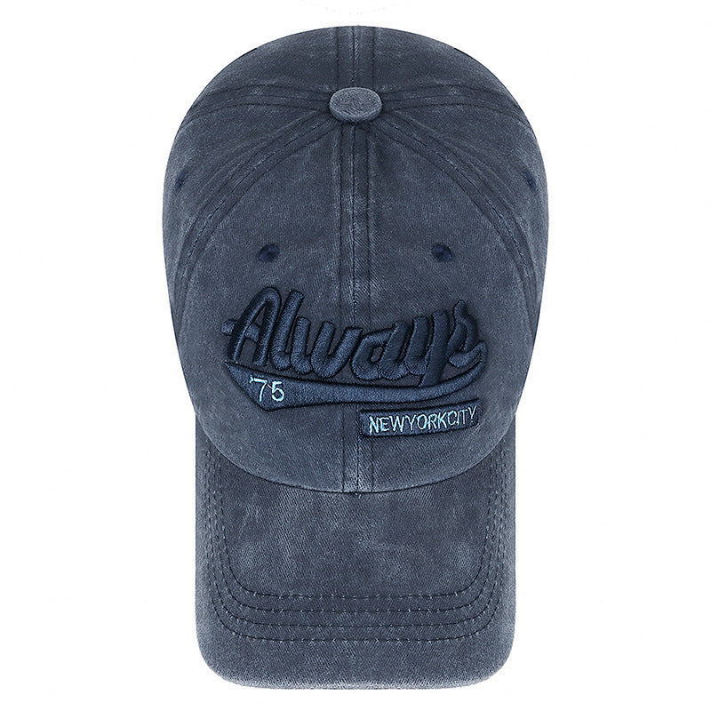 European And American Style Washed Baseball Cap For Men, Retro Distressed Letter Embroidery Duckbill Cap, Street Fashion Sunshade Hat
