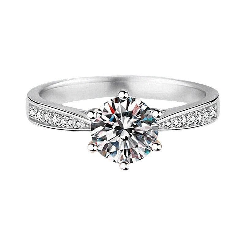 Hot TikTok Online Celebrous Live Eight Heart Eight Arrows Imitation Moissanite 1 Karat Ring Women's Six Claw Wedding Ring Open Wholesale