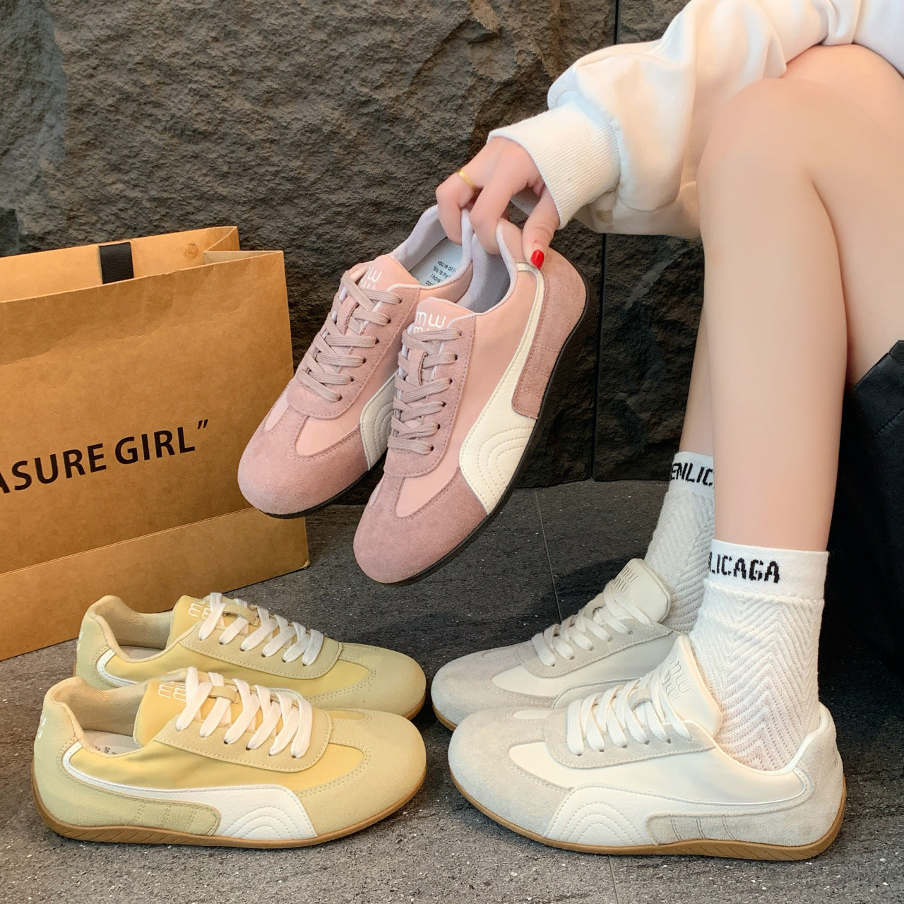 2025 White Shoes Women's Training Casual Lace-up Running Ins Sneaker All-match Flat Sneakers Retro German Training Shoes