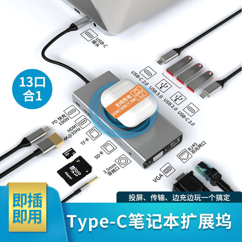 Popular Private Model Gigabit Type-c Docking Station Usb Hub Mobile Phone Wireless Charging Docking Station