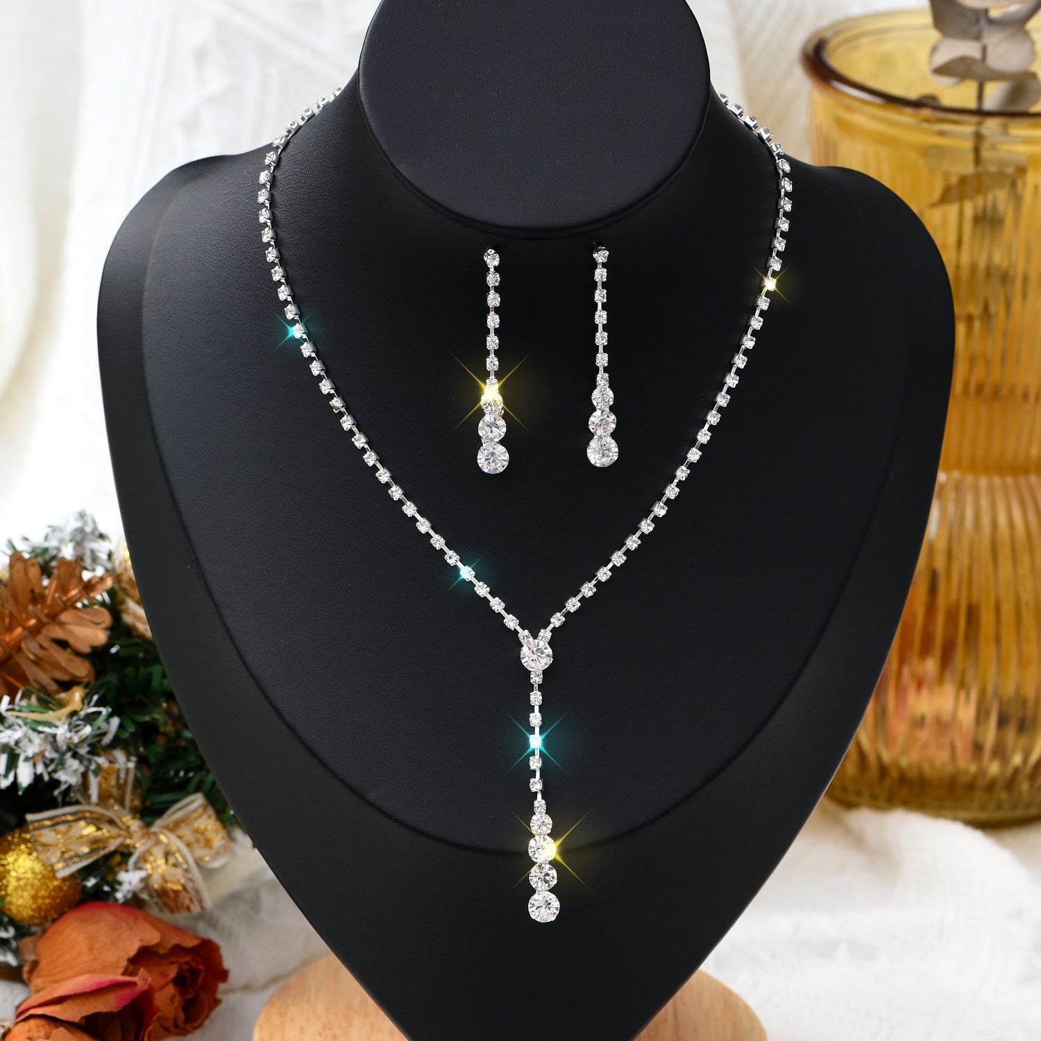 Brilliant Diamond Necklace Earrings Bride Wedding Jewelry Fashion Claw Chain Wedding Party Dress Suit Factory Wholesale