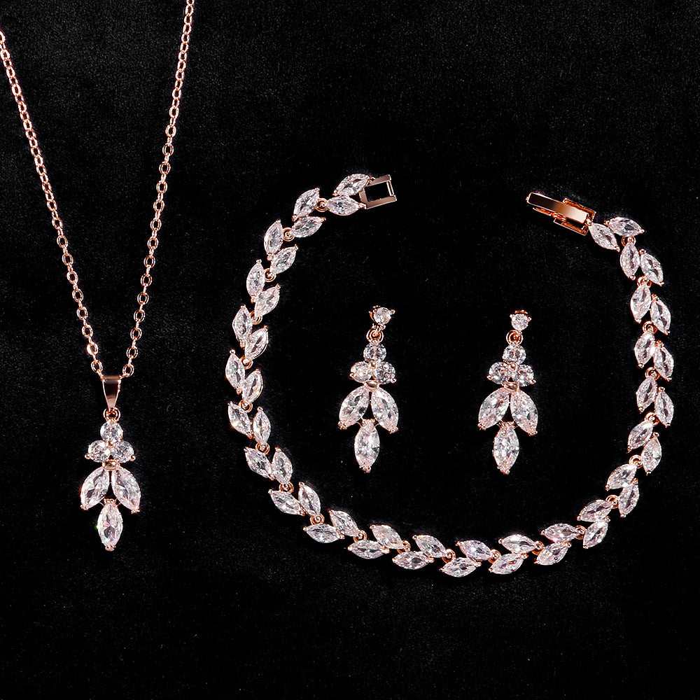 Ladies Necklace Hand Jewelry Earrings Jewelry Set Exquisite Micro Inlaid Zircon Bridal Accessories