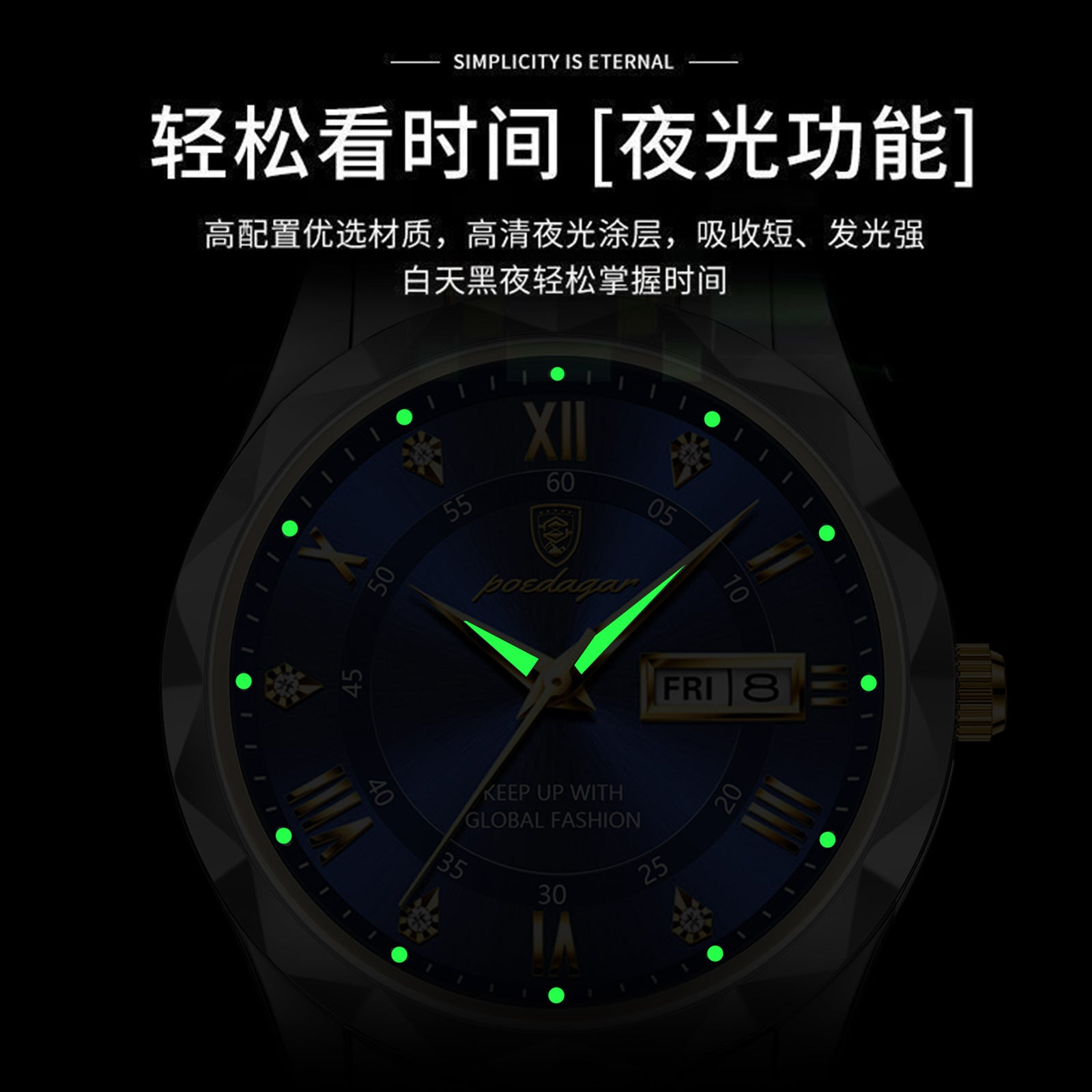 Genuine Goods Men's Watch Waterproof Luminous Fashion Business Watch Men's Double Calendar Quartz Watch Men's Watch